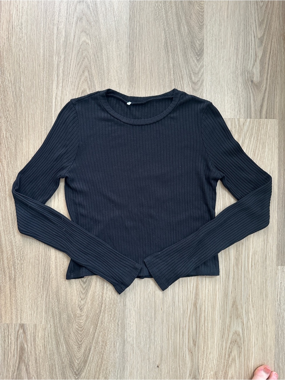 Reformation Black Ribbed Long-Sleeve Crop Top